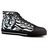 Stripes of Winter - Black High Top Canvas Shoes