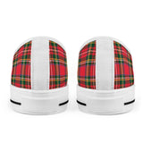 Red Plaid - White Low Top Canvas Shoes
