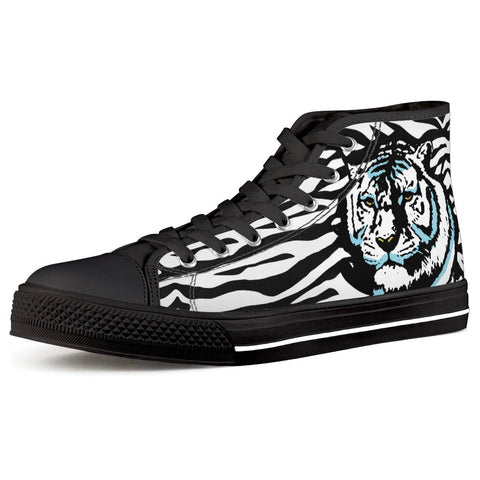 Stripes of Winter - Black High Top Canvas Shoes