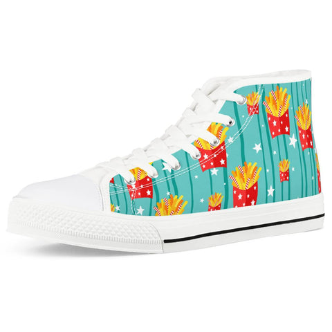 French fries White High Top Canvas Shoes