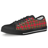 Red Plaid - Black Low Top Canvas Shoes