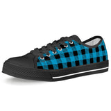 Blue Plaid - Black Low Top Canvas Shoes