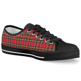 Red Plaid - Black Low Top Canvas Shoes