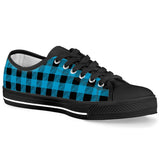 Blue Plaid - Black Low Top Canvas Shoes