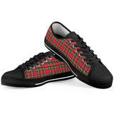 Red Plaid - Black Low Top Canvas Shoes