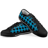 Blue Plaid - Black Low Top Canvas Shoes