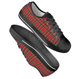 Red Plaid - Black Low Top Canvas Shoes