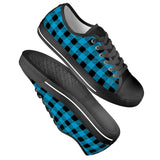 Blue Plaid - Black Low Top Canvas Shoes