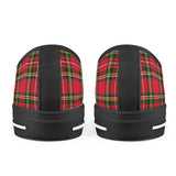 Red Plaid - Black Low Top Canvas Shoes