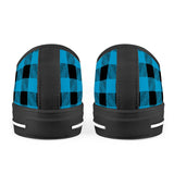 Blue Plaid - Black Low Top Canvas Shoes