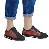 Red Plaid - Black Low Top Canvas Shoes