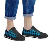 Blue Plaid - Black Low Top Canvas Shoes