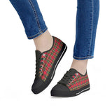 Red Plaid - Black Low Top Canvas Shoes