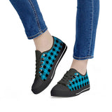 Blue Plaid - Black Low Top Canvas Shoes