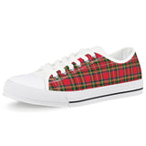 Red Plaid - White Low Top Canvas Shoes