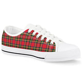 Red Plaid - White Low Top Canvas Shoes