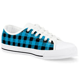 Blue Plaid - White Low Top Canvas Shoes