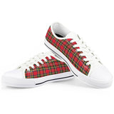 Red Plaid - White Low Top Canvas Shoes