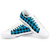 Blue Plaid - White Low Top Canvas Shoes