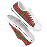 Red Plaid - White Low Top Canvas Shoes