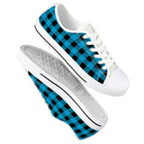 Blue Plaid - White Low Top Canvas Shoes