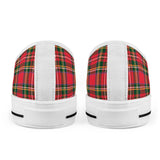 Red Plaid - White Low Top Canvas Shoes