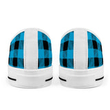 Blue Plaid - White Low Top Canvas Shoes