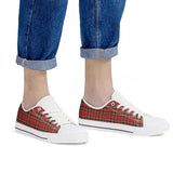 Red Plaid - White Low Top Canvas Shoes