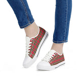 Red Plaid - White Low Top Canvas Shoes