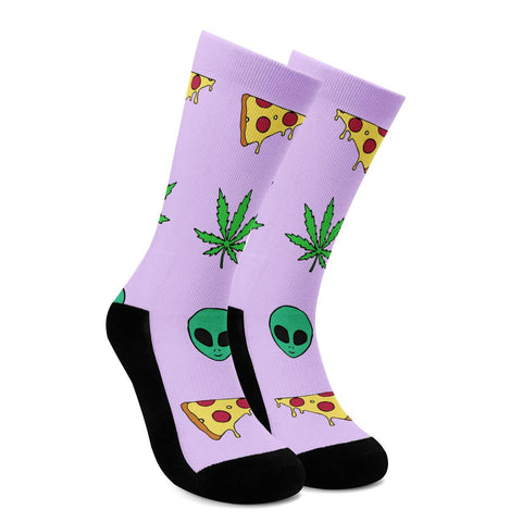 Alien Pizza Weed - Crew Socks