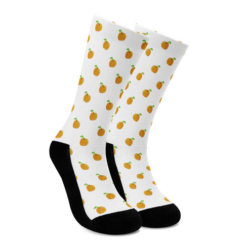 Orange Cartoon Drawing Pattern Design Crew Socks