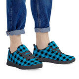 Blue Plaid - Black Running Shoes