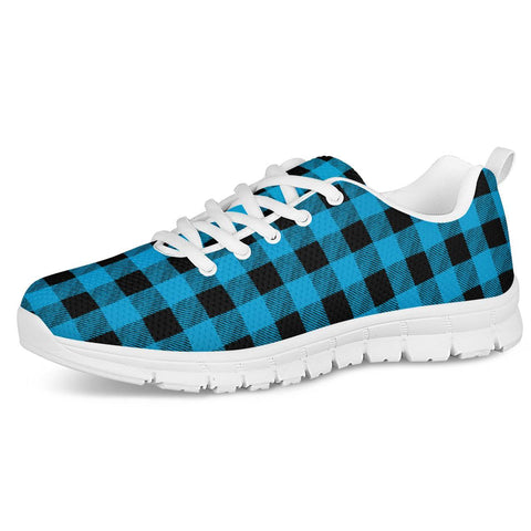 Blue Plaid - White Running Shoes