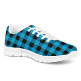 Blue Plaid - White Running Shoes