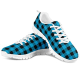 Blue Plaid - White Running Shoes