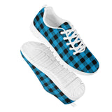 Blue Plaid - White Running Shoes