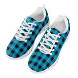 Blue Plaid - White Running Shoes