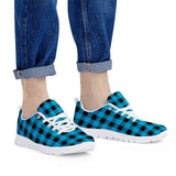 Blue Plaid - White Running Shoes