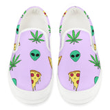 Alien Pizza Weed - White Slip On Shoes