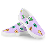 Alien Pizza Weed - White Slip On Shoes