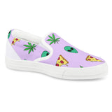 Alien Pizza Weed - White Slip On Shoes