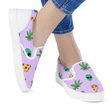 Alien Pizza Weed - White Slip On Shoes