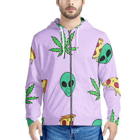 Alien Pizza Weed - Men's All Over Print Zip Hoodie