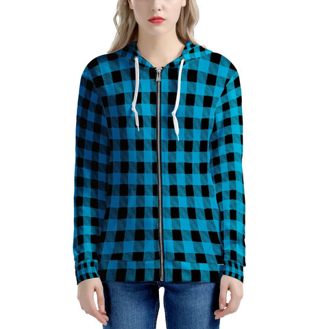 Blue Plaid - Women's All Over Print Zip Hoodie