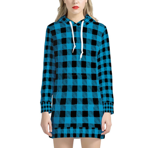 Blue Plaid - Women's Hoodie Dress