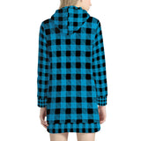 Blue Plaid - Women's Hoodie Dress