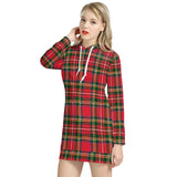 Red Plaid - Women's Hoodie Dress