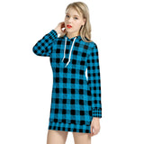 Blue Plaid - Women's Hoodie Dress