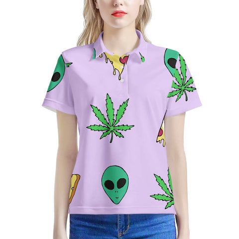 Alien Pizza Weed - Women's All Over Print Polo Shirt